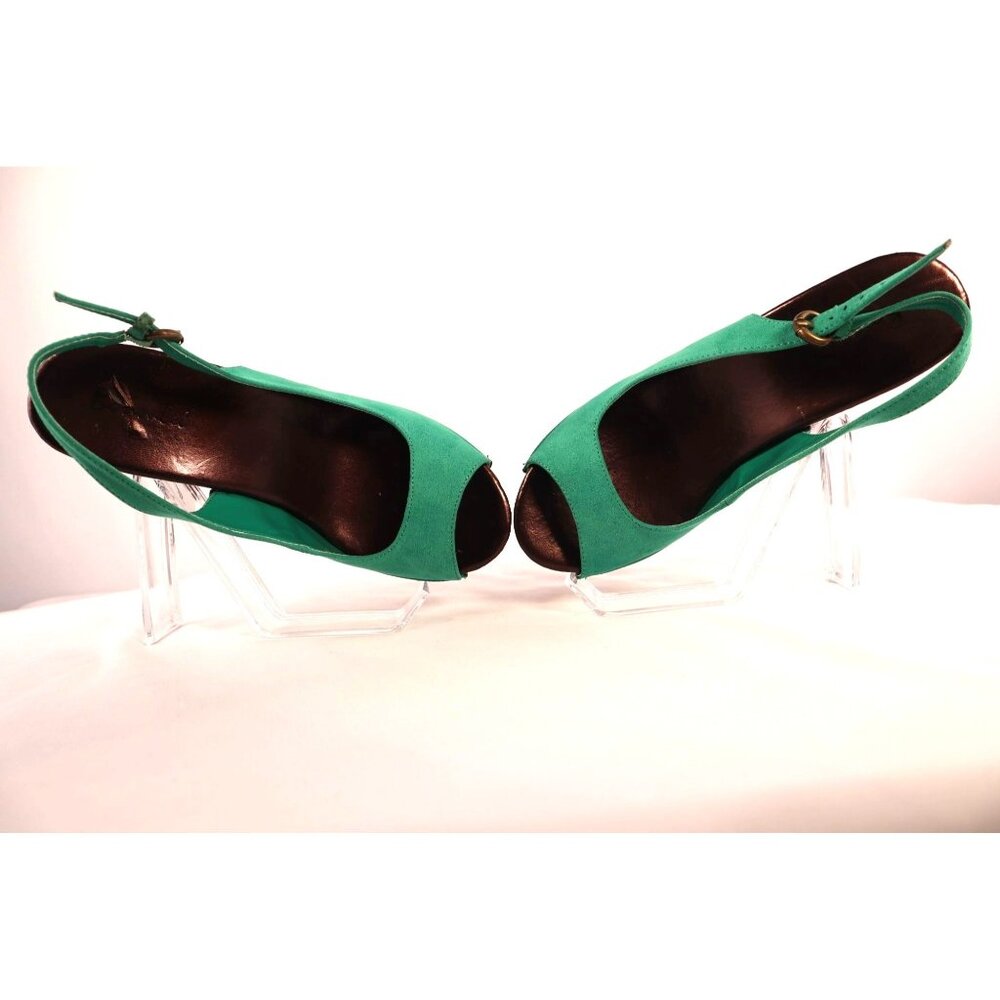Bomlel Green Suede Wedge Sandals with Studded Accents‎ & Wooden Heel Size 8 - Picture 5 of 10